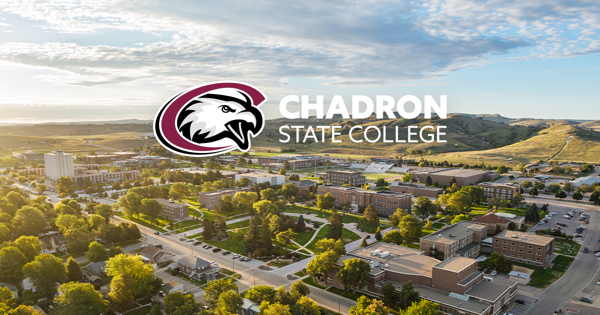 Aerial View of CSC campus with logo and words chadron state college on top