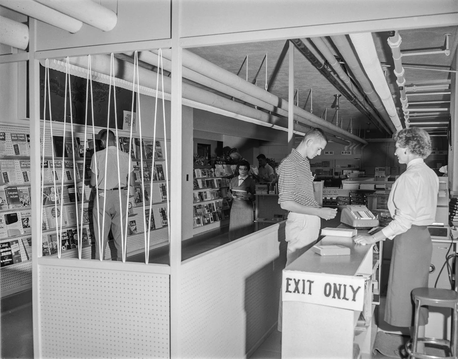 Student and cashier at a book store