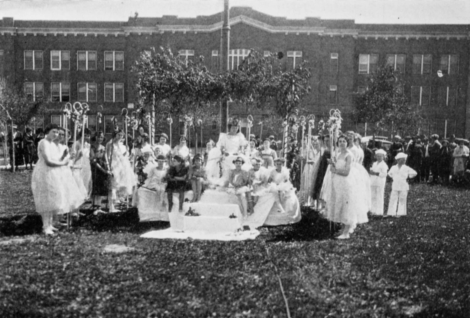 Students lined up at a spring formal