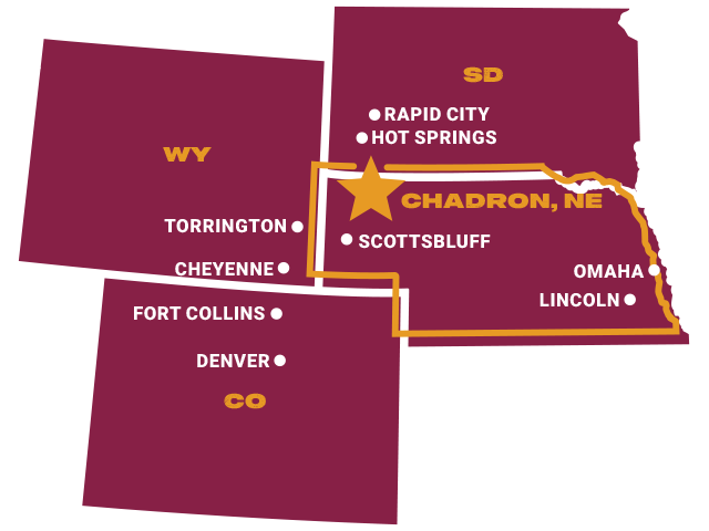 Map of Chadron's service area — click to visit campus