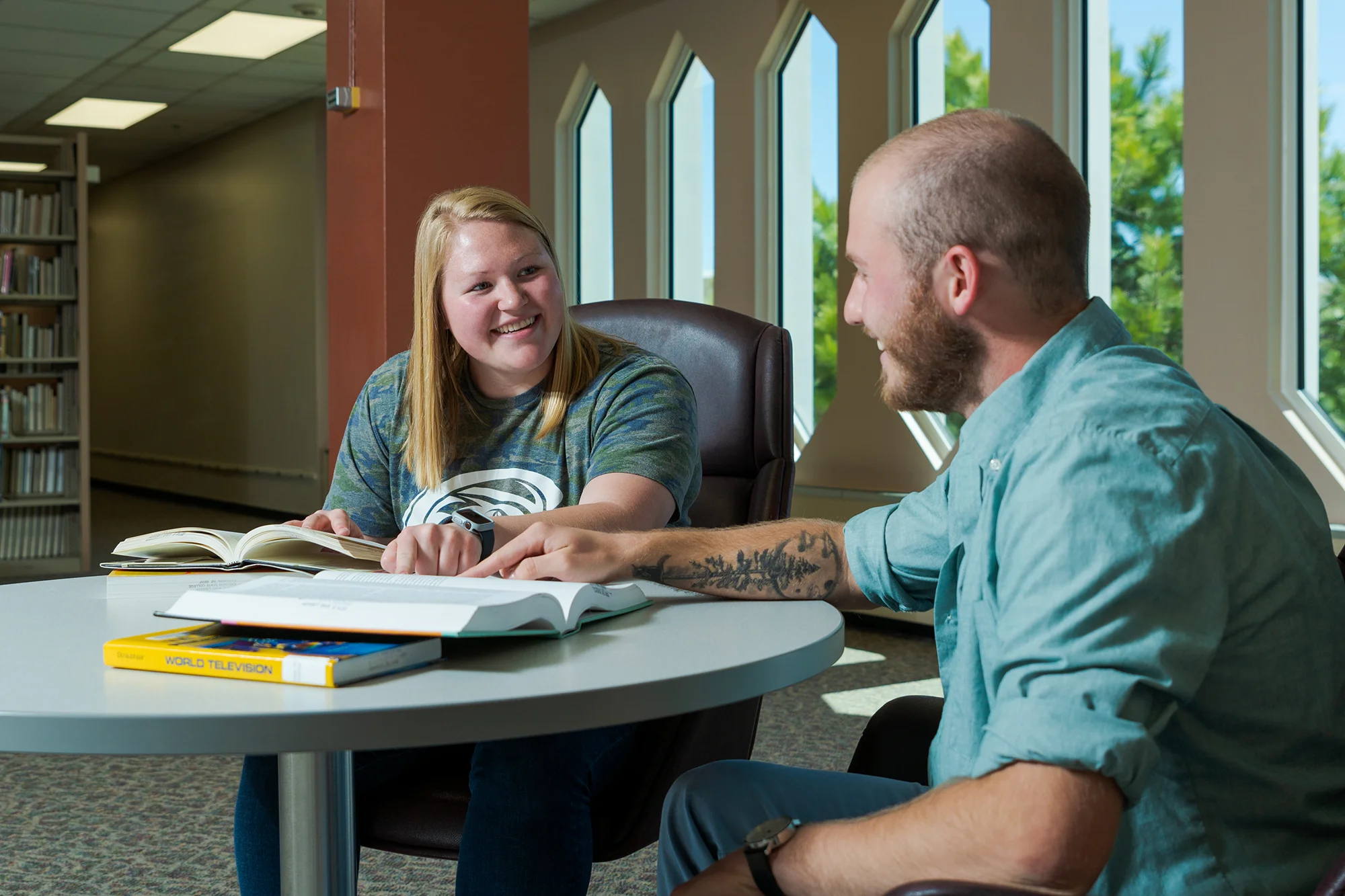 Students studying in a library