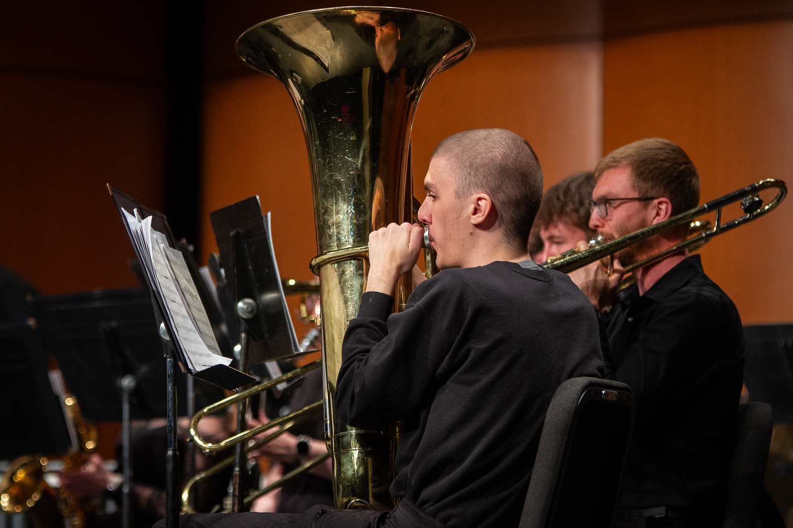 Students playing instruments in band