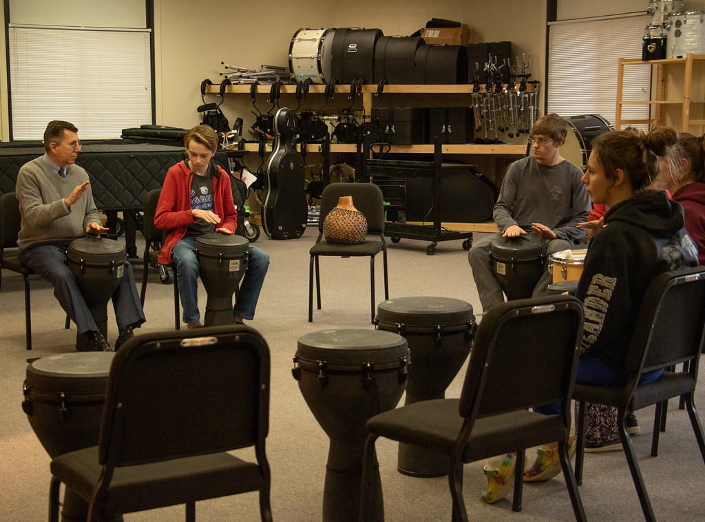 students hand drumming