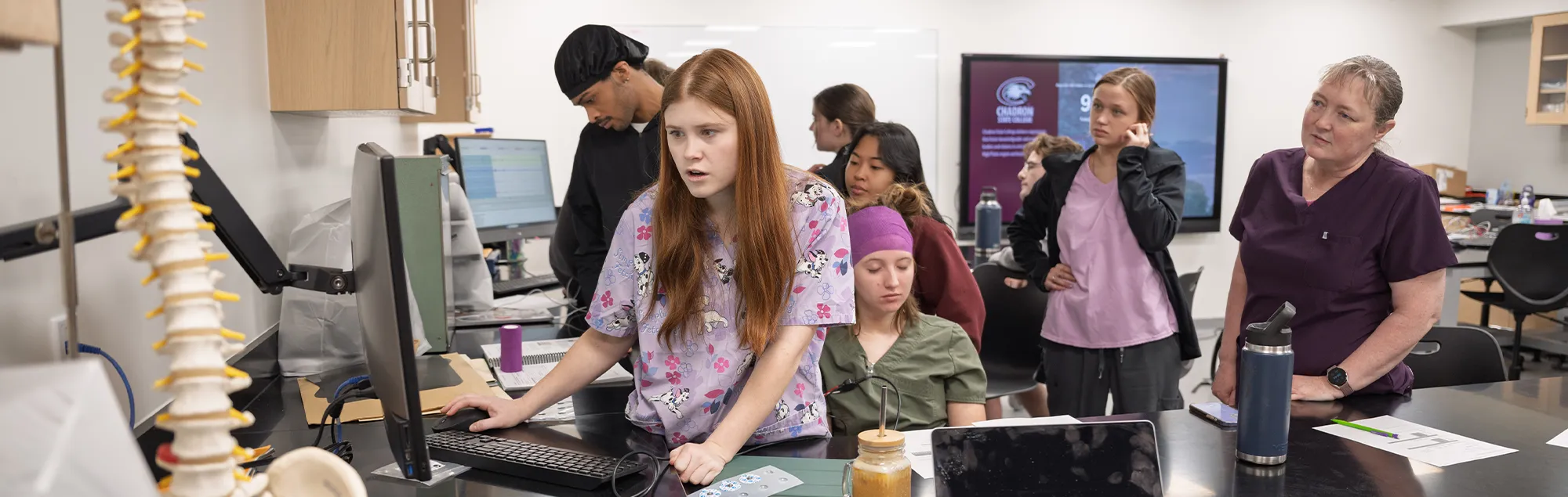Students work on a neurology lab project