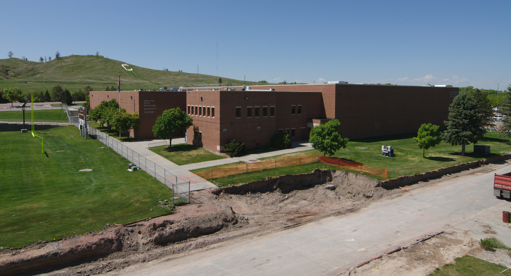 Construction progresses on the new retaining wall and handicap accessible ramp near CSC's Nelson Physical Activity Center earlier this summer.