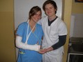 Ashley Maxon shows off the case of another volunteer