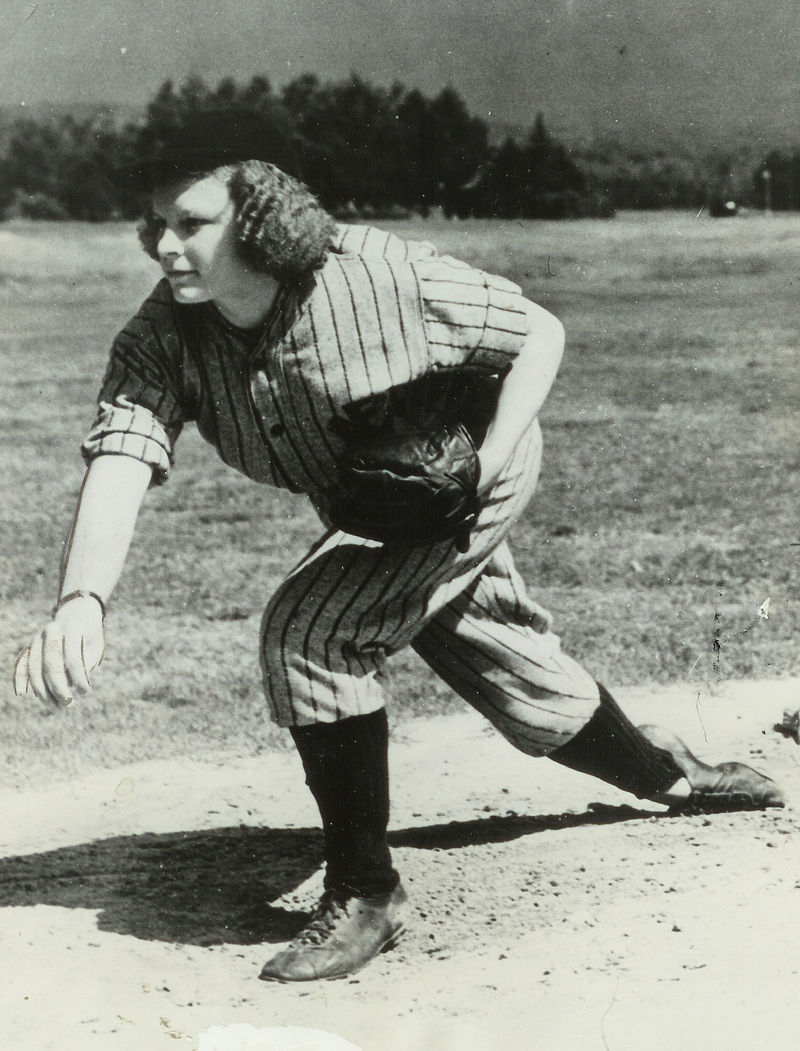 Helen Carson, 1938, playing baseball.