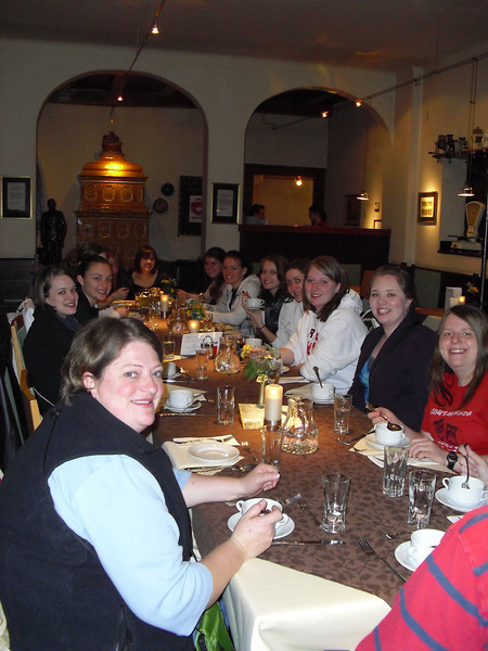 Members of the Arioso tour dine in style during one of their European stops.