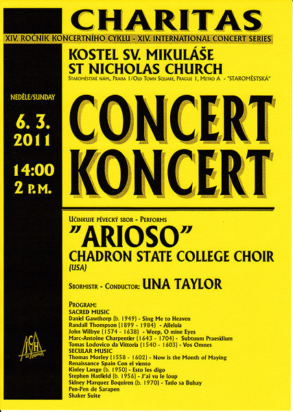 A sign that promoted Arioso's performance at St. Nicholas Church.