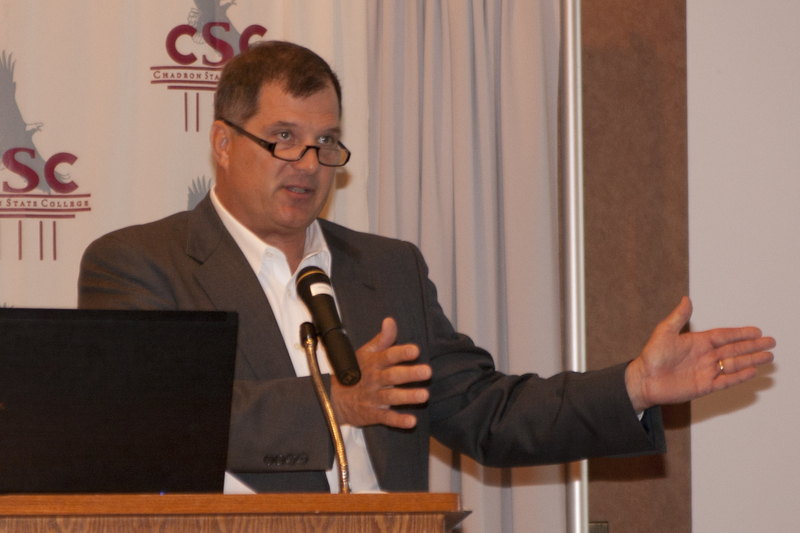 Randy Rhine, CSC vice president, tells about the new reorganization in Crites Hall.