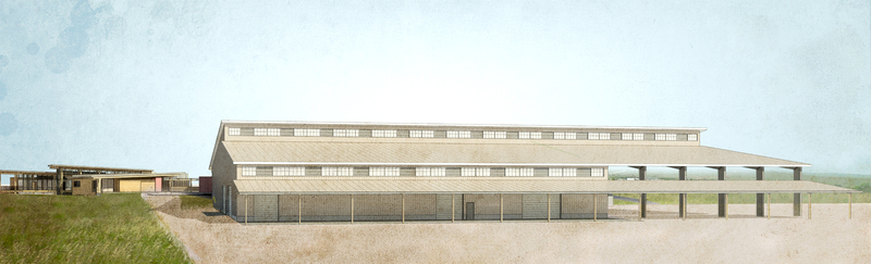 An architectural drawing of the planned Rangeland Complex.