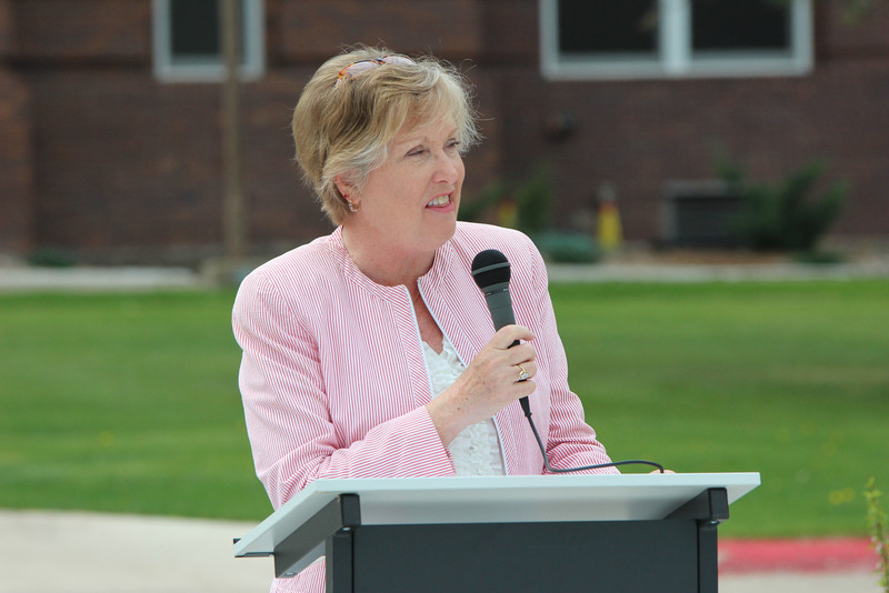 Chadron State College President Janie Park speaks during the Centennial Time Capsule Dedication Ceremony on April 26. (Photo by Justin Haag)