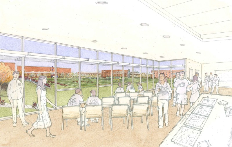 One of the rooms in the Armstrong addition will overlook the football stadium. (Illustration by Leo A Daly)