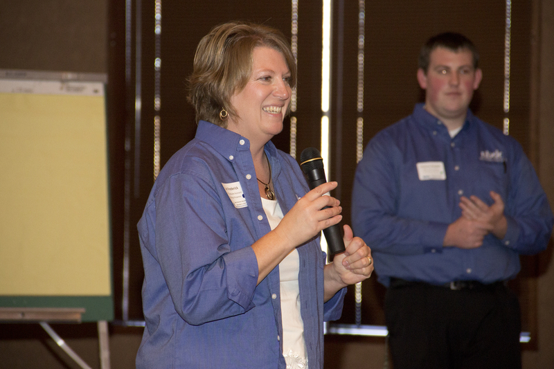 Lori Frederick, Nebraska Business Development Center graduate assistant, speaks during the Entrepreneurship Extravaganza. (Photo by Justin Haag)