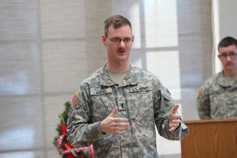 Franklin Annis, Chadron State College assistant professor of military science speaks during the ceremony. (Photo by Justin Haag)