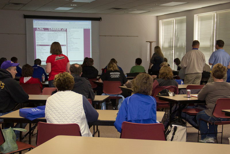 Educators watch live results from the