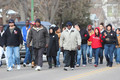 Students and staff march down Main Street