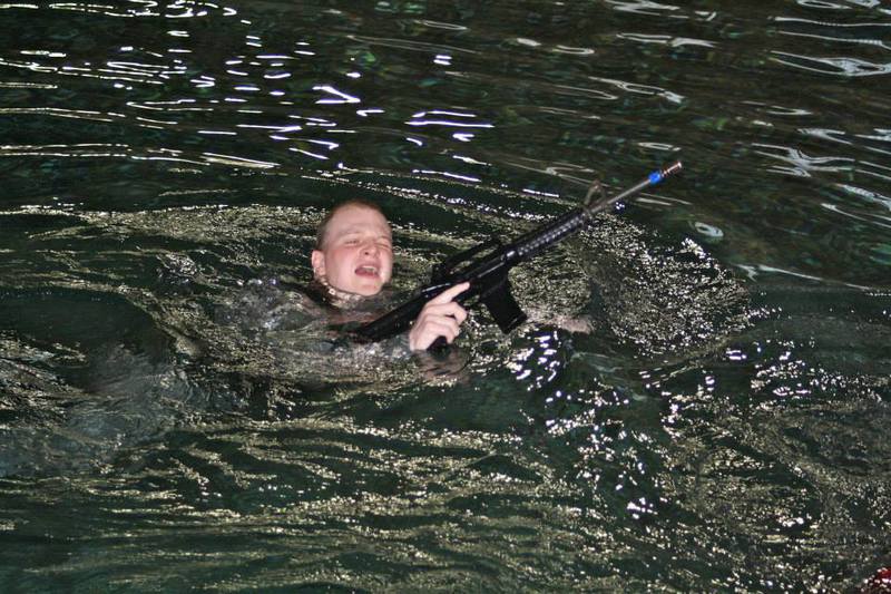 ROTC Cadet Connor Besse during the Water Survival Test in Hot Springs, South Dakota.