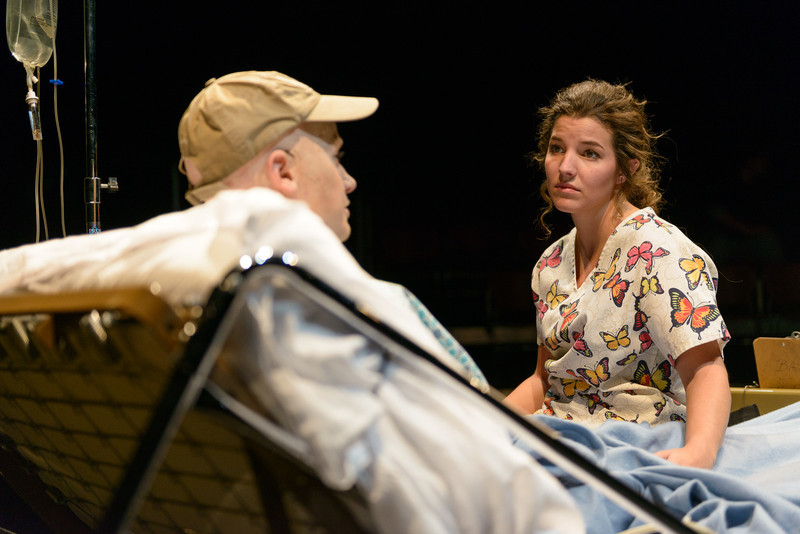 Jada Fisk, right, plays nurse Susie Monahan, with Hannah Clark as cancer patient Dr. Vivian Bearing in Chadron State College's production of