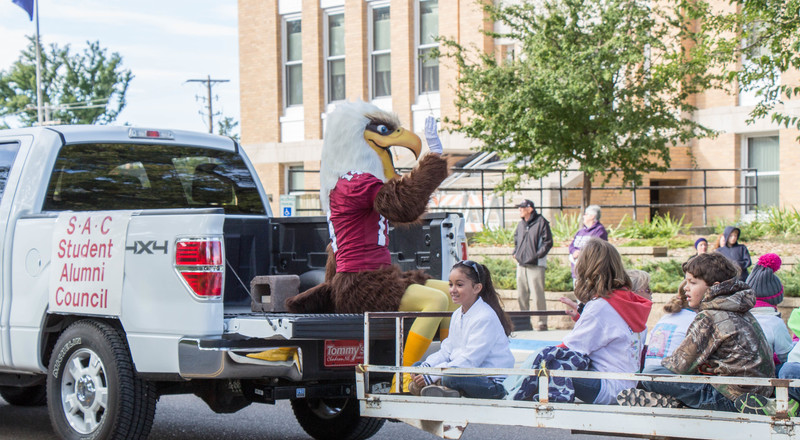 The CSC Student Alumni Council float in the 2014 Homecoming parade.