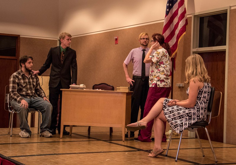 Chadron State College theatre majors portray a confrontation between a female student's mother, school officials.