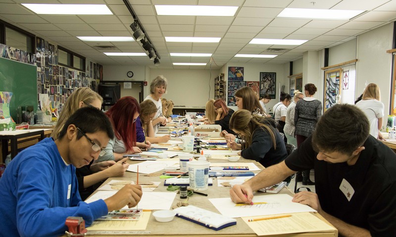 Ajay BringsHimBack and Jaden Snyder draw and paint leaves