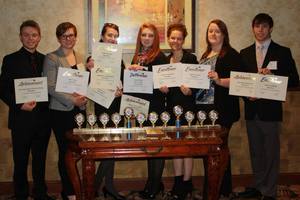 Chadron State College Phi Beta Lambda students with their state awards in Kearney