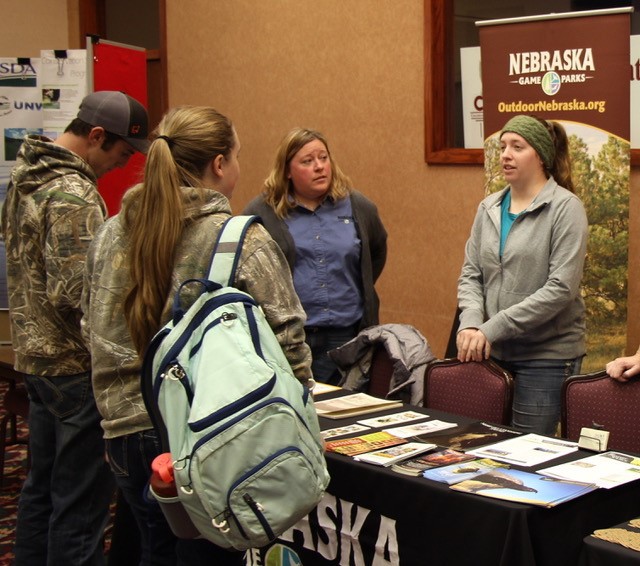 Chadron State College range management students at the Nebraska Game and Parks booth at the Upper Niobrara White Natural Resource District Range Day Thursday, Jan. 12, 2017, at the CSC Student Center.