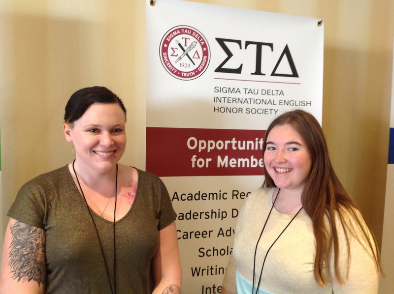 Chadron State College students Stephanie Gardener, left, and Rachel Dowling pose while attending the national Sigma Tau Delta convention in Louisville, Kentucky, March 29-April 1, where they each presented an original composition.