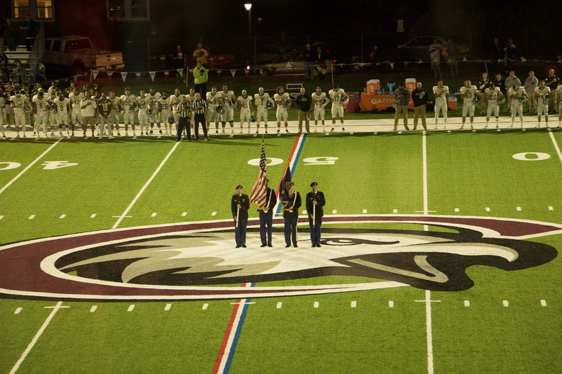 The Color Guard presents the American Flag during the National Anthem Saturday, Sept. 1, 2018. Chadron State College defeated Black Hills State University in the first game played in the Sports Complex.