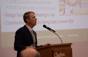 Nebraska State College System Chancellor Paul Turman speaks to Chadron State College employees Thursday, Sept. 12, 2019, in the Student Center Ballroom.