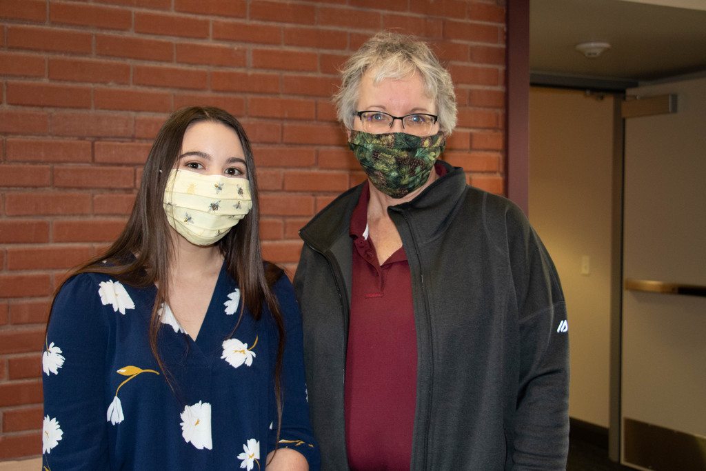 Katie Diehl and Dr. Joyce Hardy pose in Sparks Hall