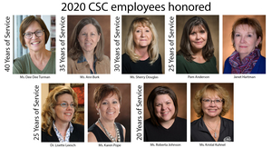 Dee Dee Turman; 35 Years, Ann Burk; 30 Years, Sherry Douglas; 25 Years, Janet Hartman, Pam Anderson, Dr. Lisette Leesch, Karen Pope; 20 Years, Roberta Johnson, and Kristal Kuhnel.
