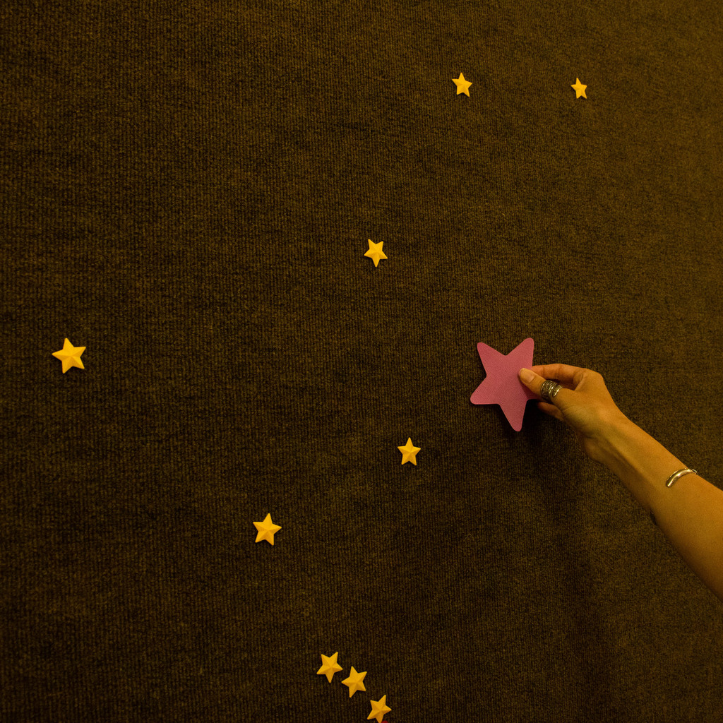 Visitors to the Mari Sandoz High Plains Heritage Center can move Velcro-backed stars into constellations on a carpeted wall in the Kapemni