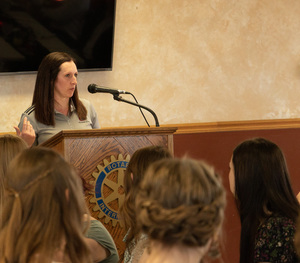 Dr. Megan Schuckman addresses the students