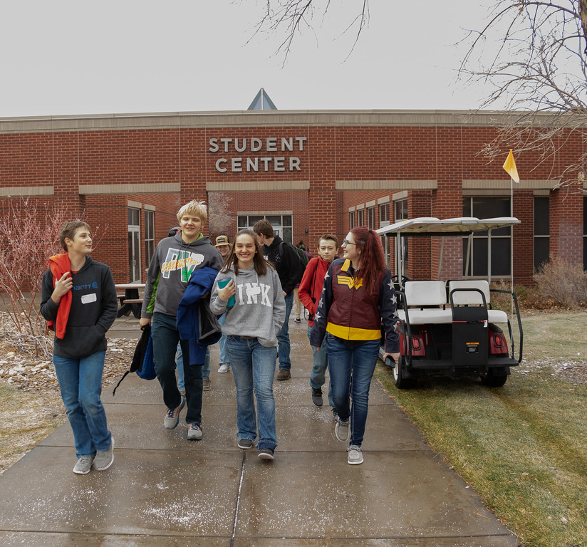 Group of students walking on campus