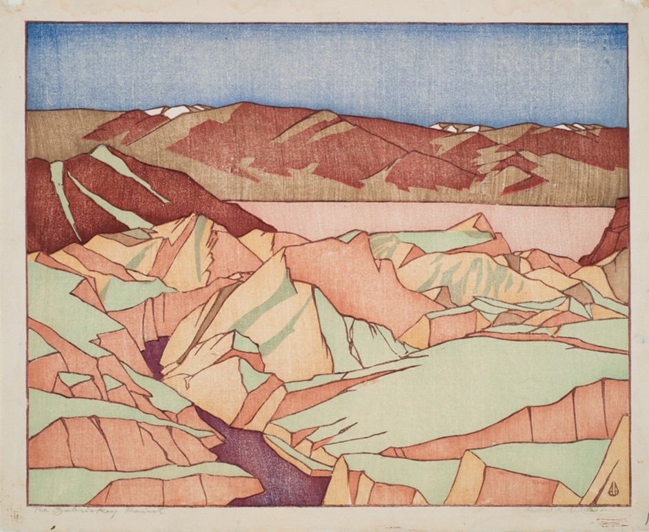 An artist's woodcut of Death Valley
