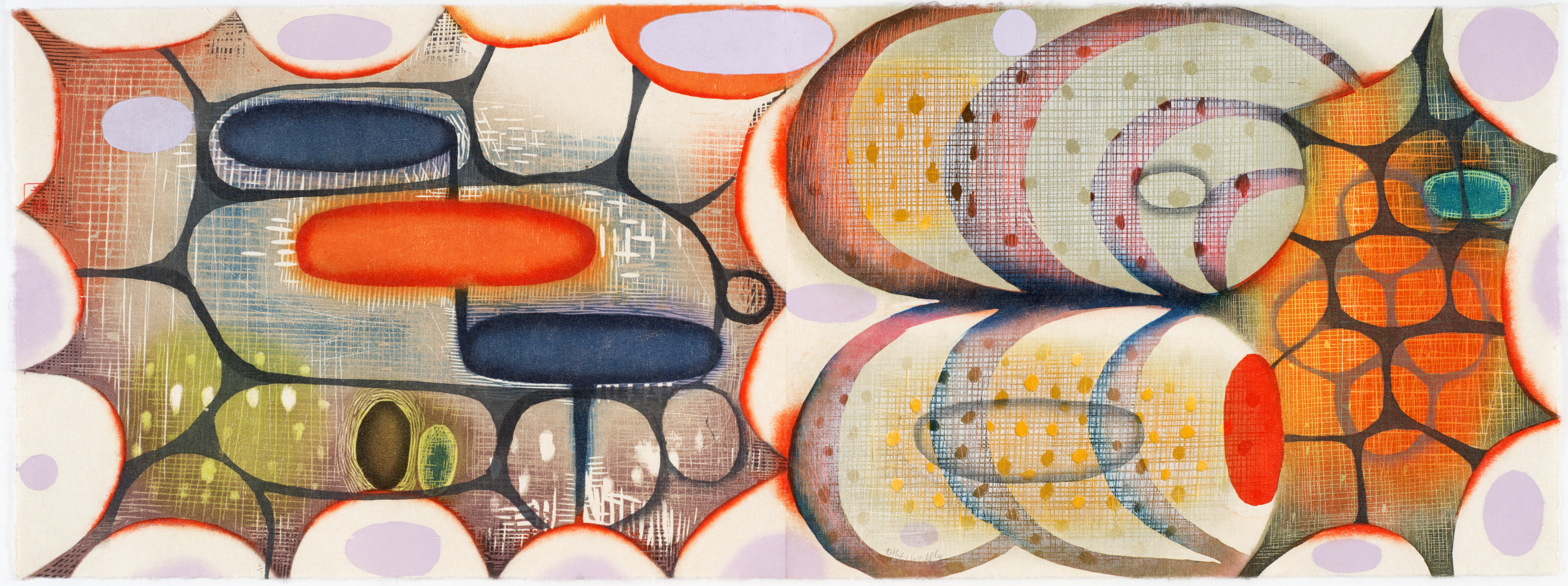A multi-color print of artwork on loan to CSC