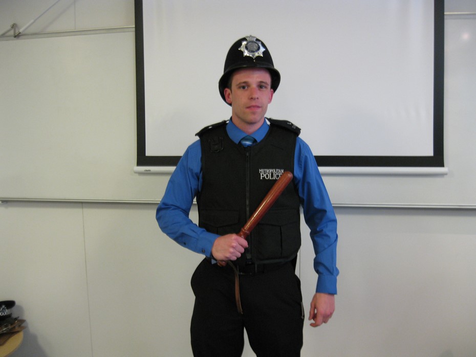 Student in an English police uniform