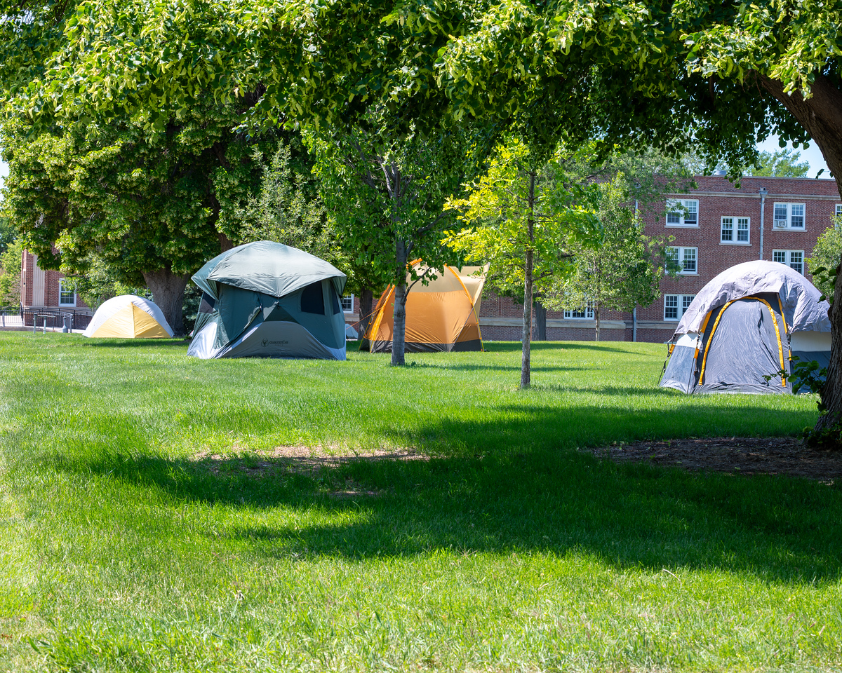 Firefighter tents on campus