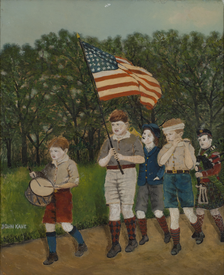 Oil painting of children walking in a parade