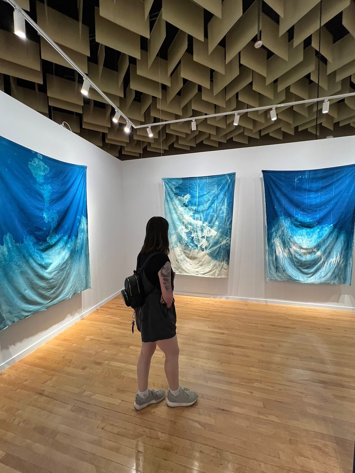 Student in an art gallery