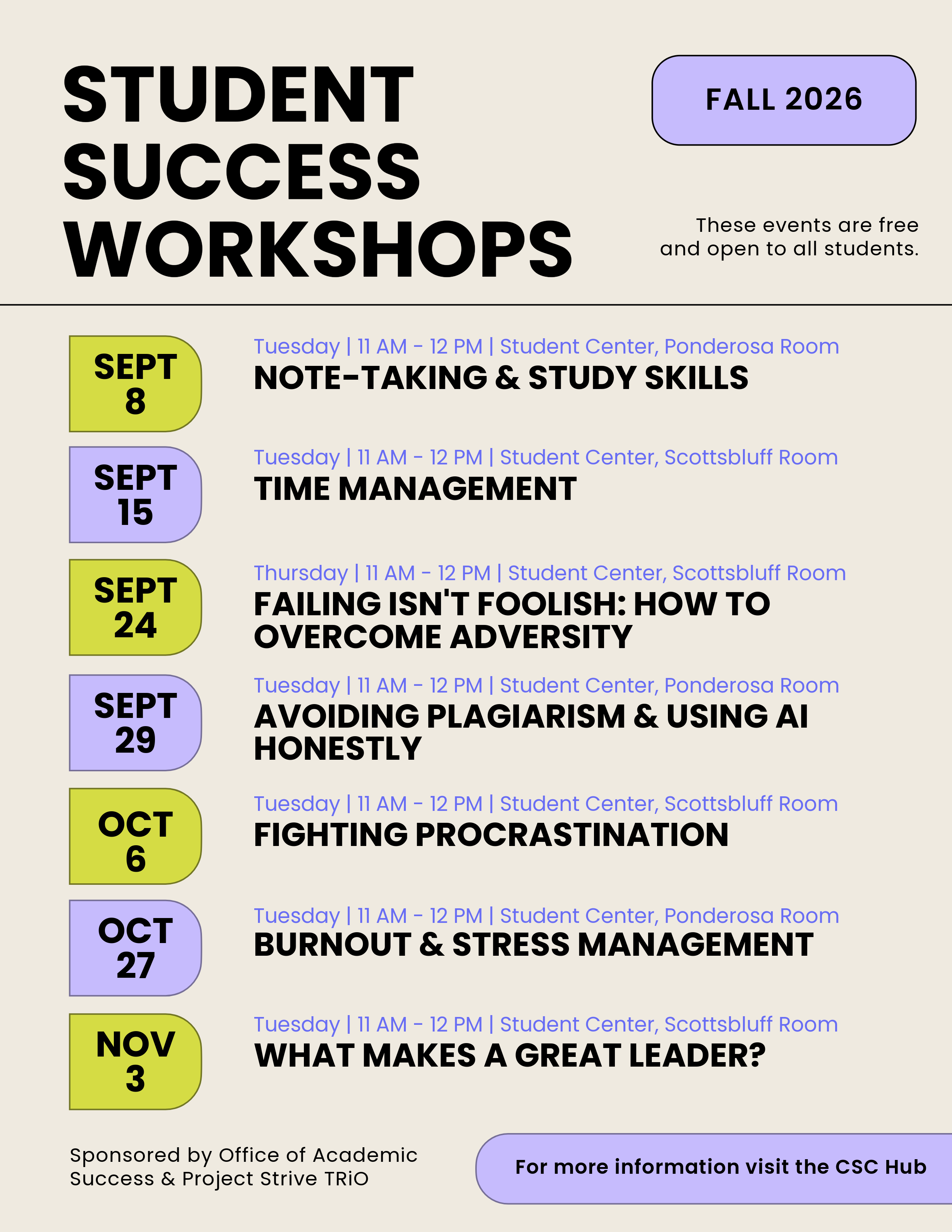 Fall 2026 Workshop Flyer.  Details are included below.