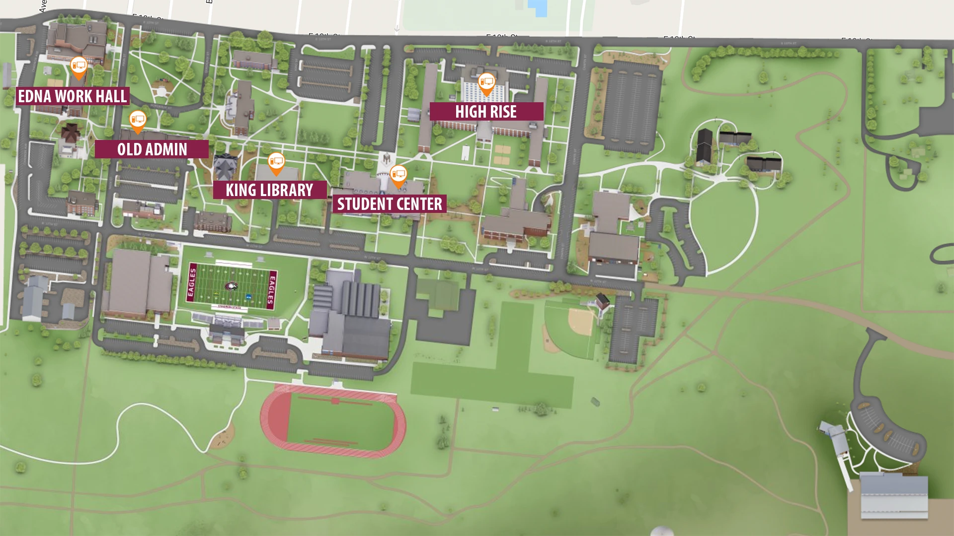 Map highlighting buildings with labs