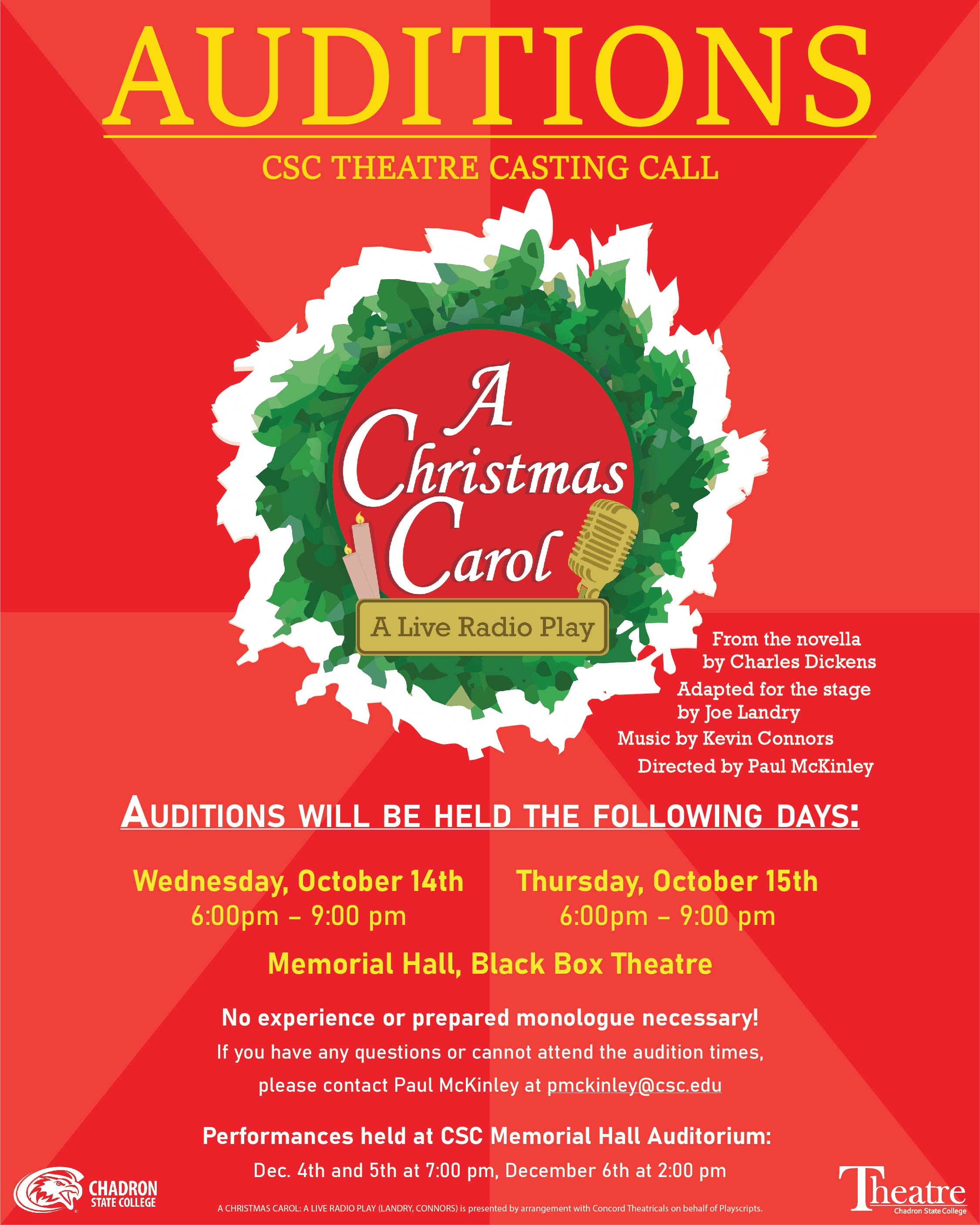 Christmas Carol Audition flyer